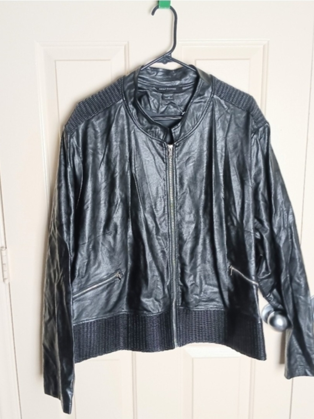 Ashley Stewart Women Black Faux Leather Jacket Size 32 NWOT